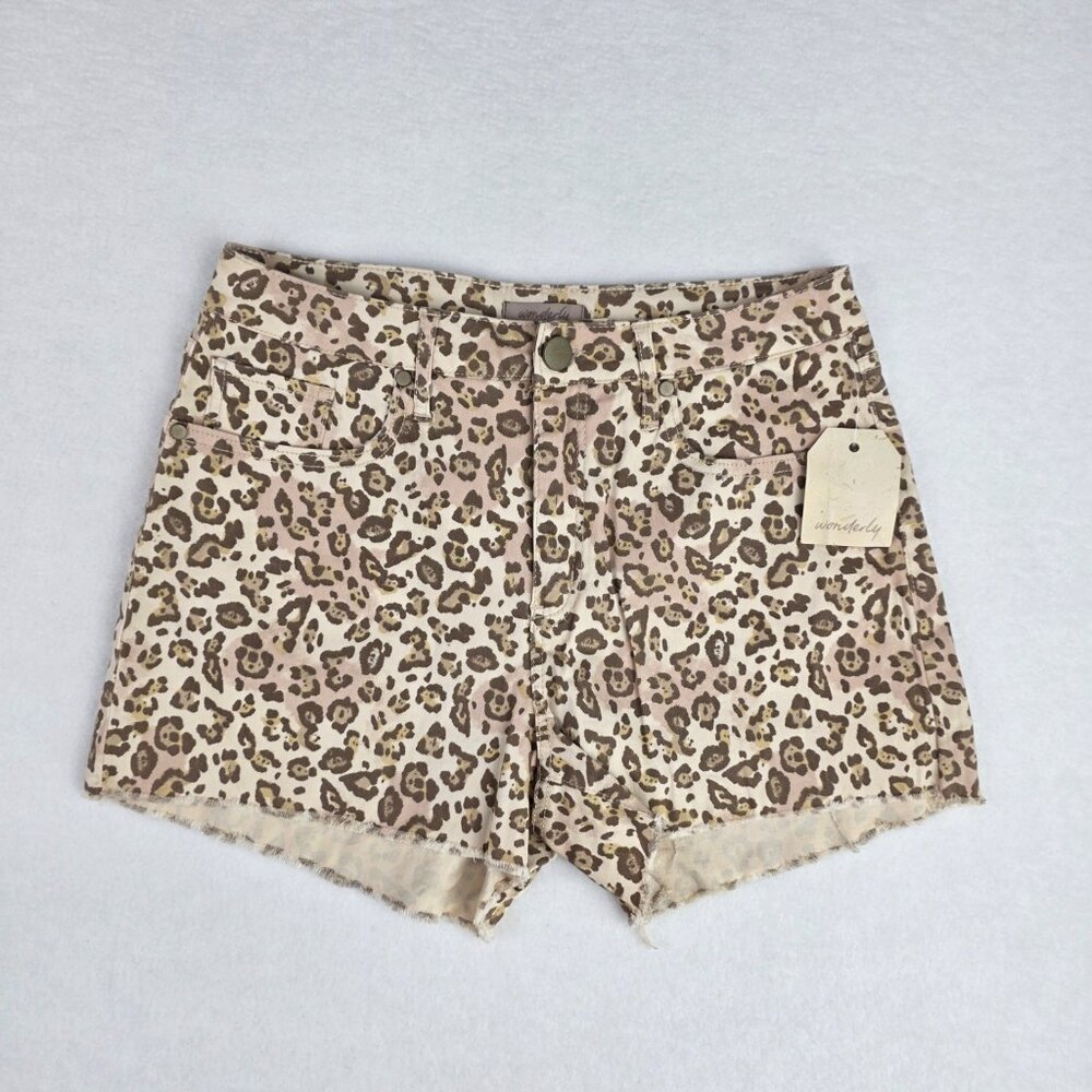 Wonderly Womens Cheetah Print Shorts High Waist Frayed Hem Size 30 Brown NEW